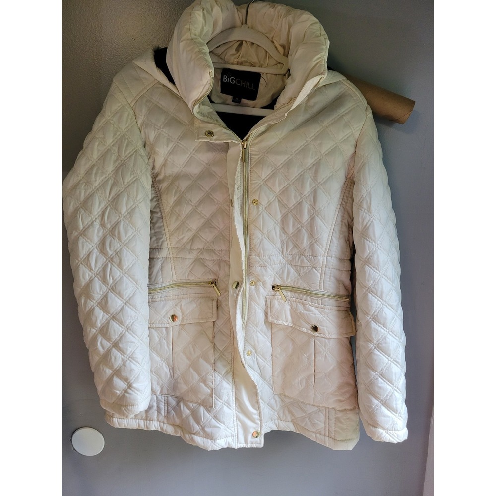 Big Chill XL Ivory White Diamond Quilted Hooded Puffer Jacket LC133198 Gold Hard